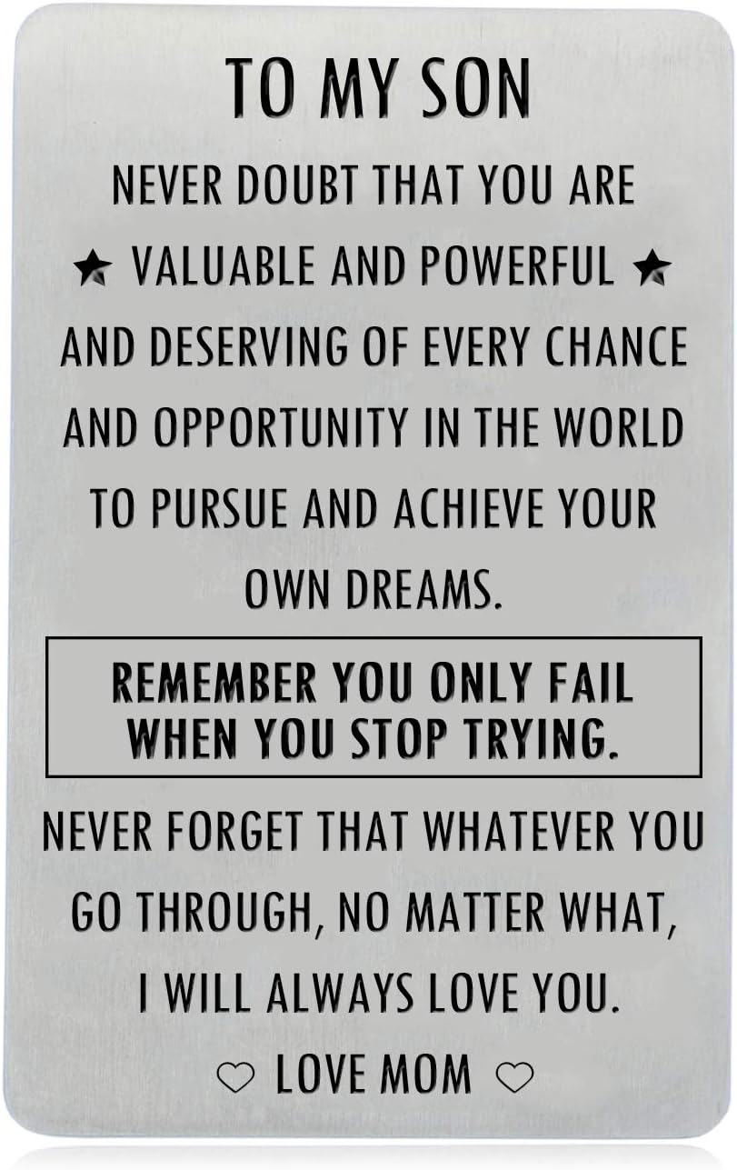 Motivational Wallet Insert for Son - Graduation Gift from Mom