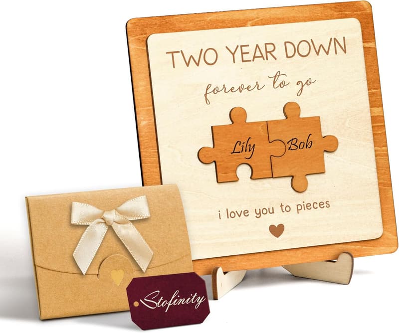 2nd Anniversary Wooden Sign - 6x6 Inch, Classic Brown Decor