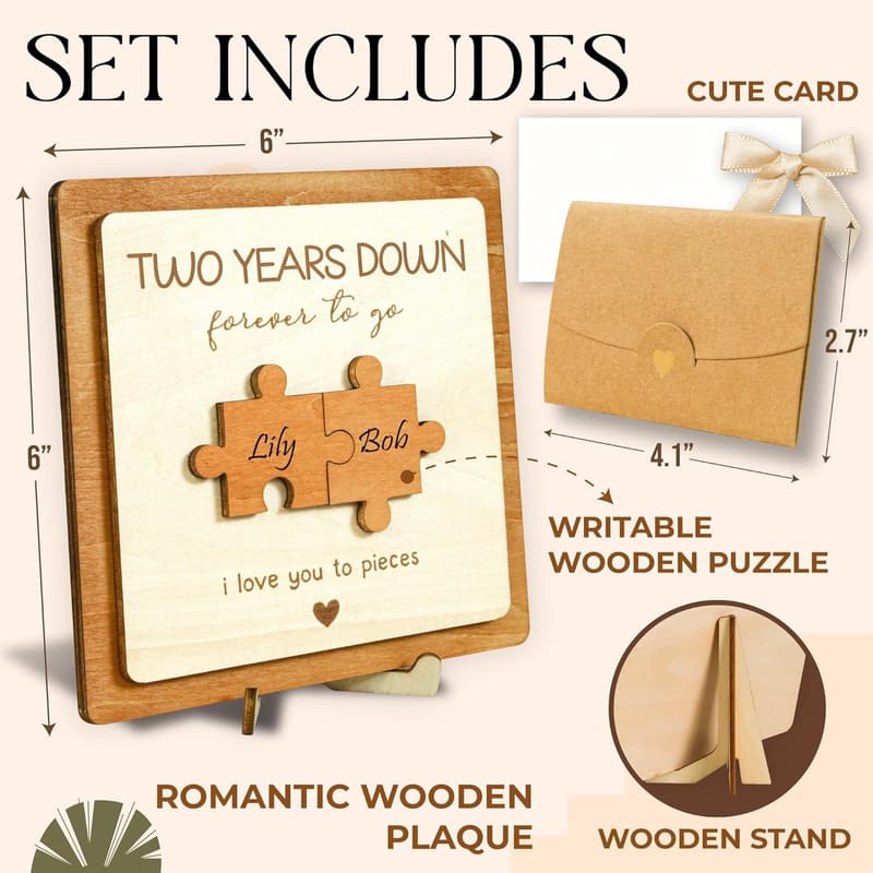 2nd Anniversary Wooden Sign - 6x6 Inch, Classic Brown Decor