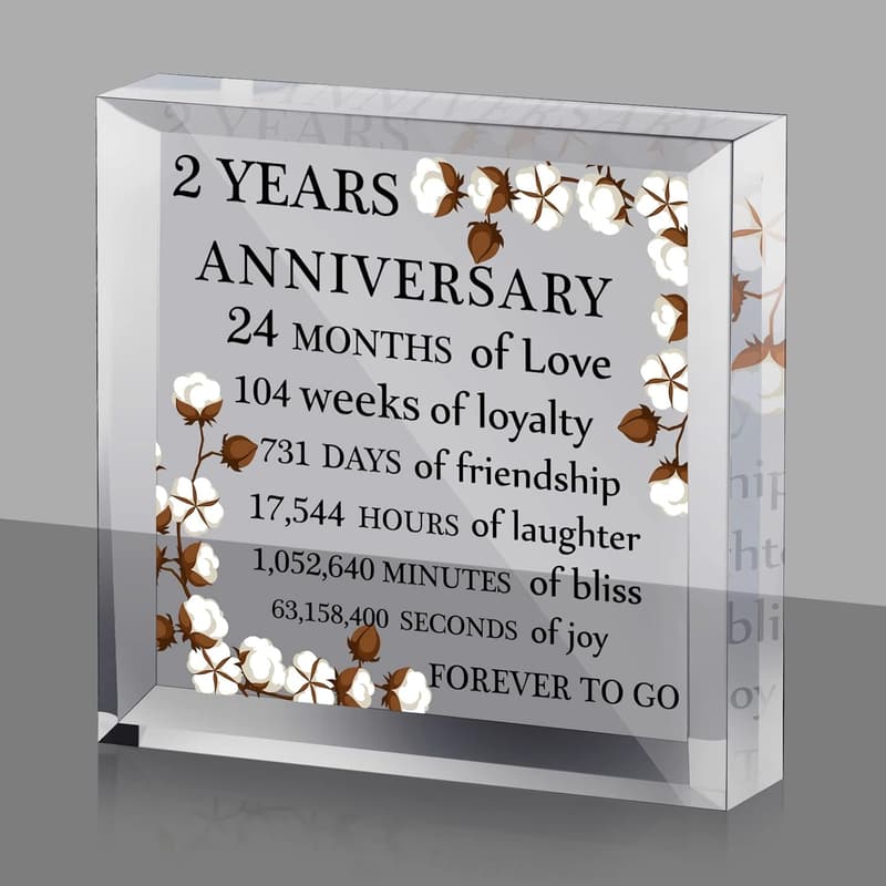 2nd Anniversary Acrylic Gift with Flower Print Décor