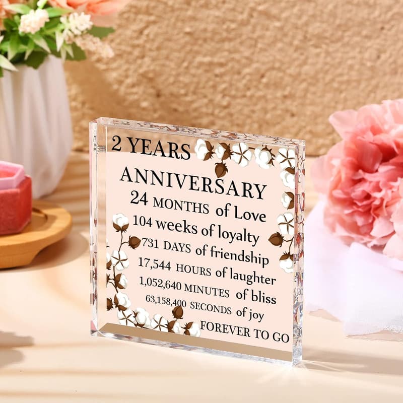 2nd Anniversary Acrylic Gift with Flower Print Décor