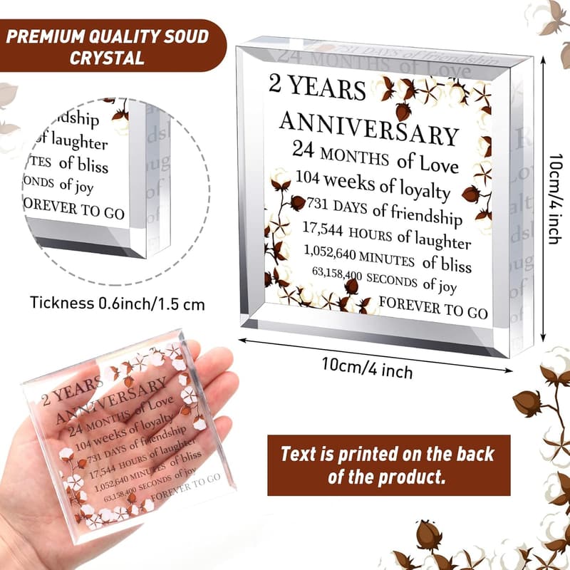 2nd Anniversary Acrylic Gift with Flower Print Décor