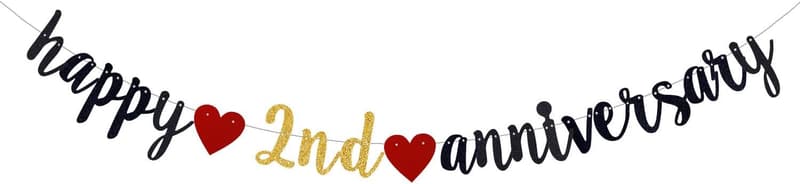 2nd Anniversary Black Glitter Banner Decoration