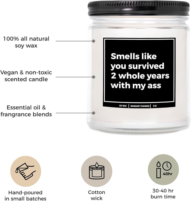 2nd Anniversary Candle for Couples - Mahogany Teakwood, 9oz