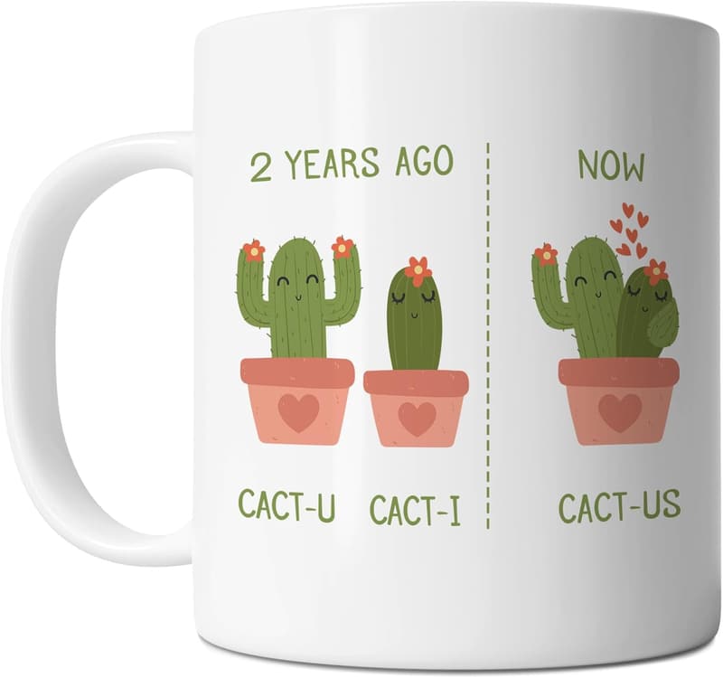 2nd Anniversary Cactus Mug - Funny Gift for Couples, 11oz