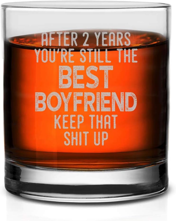 2nd Anniversary Whiskey Glass for Him - Funny Birthday Gift