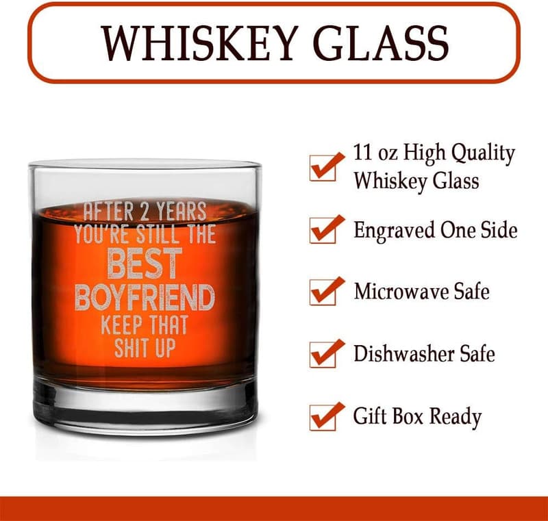 2nd Anniversary Whiskey Glass for Him - Funny Birthday Gift