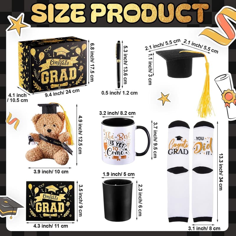 Graduation Gift Set for Him & Her - Bear, Socks, Bracelet, Hat