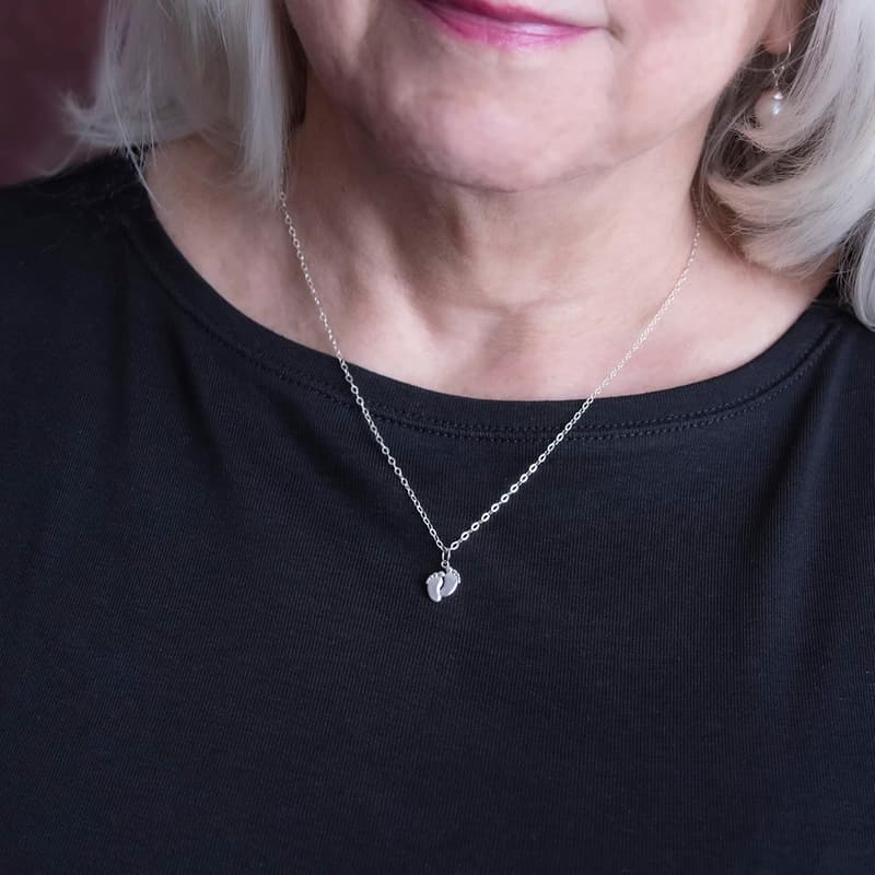 New Mom Gift: 925 Sterling Silver Tiny Feet Necklace