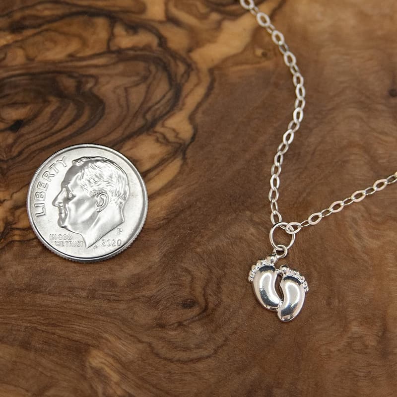 New Mom Gift: 925 Sterling Silver Tiny Feet Necklace