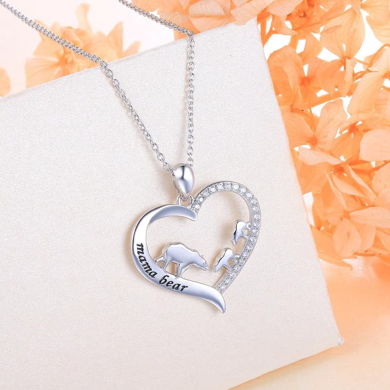 Sterling Silver Mama Bear Necklace for Mother's Day