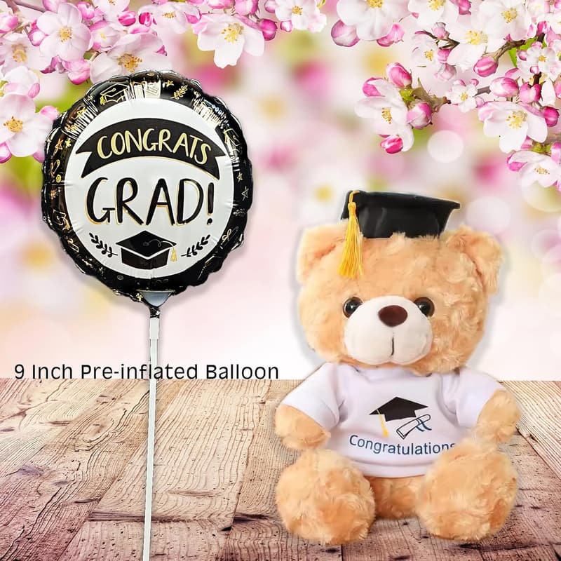 Graduation Gift Basket with Teddy Bear, Snacks & Balloon