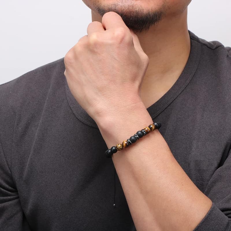 Father's Day Men's Adjustable Tiger Eye & Agate Bracelet