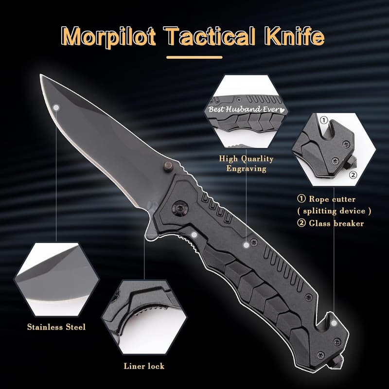Engraved Black Pocket Knife for Brother's Birthday Gift