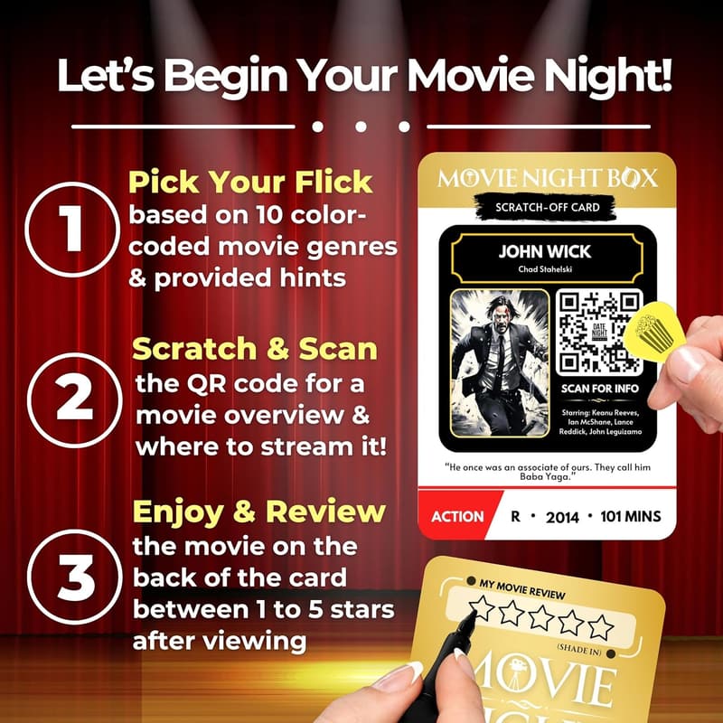 Interactive Movie Night Scratch-Off Box for Couples & Families