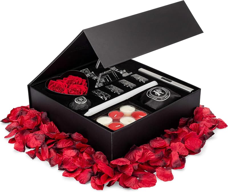 Romantic Gift Box with Candles and Rose Petals for Couples