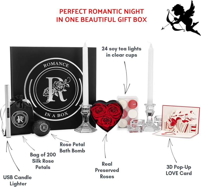 Romantic Gift Box with Candles and Rose Petals for Couples