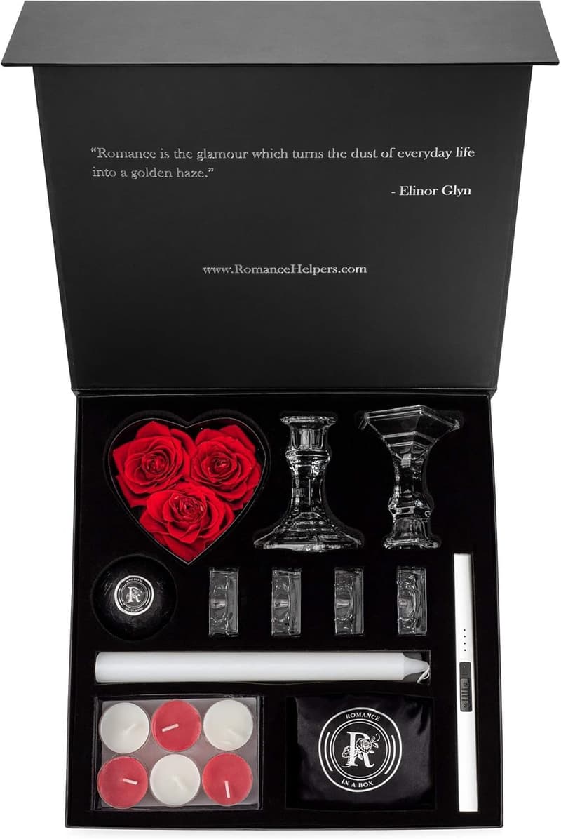 Romantic Gift Box with Candles and Rose Petals for Couples