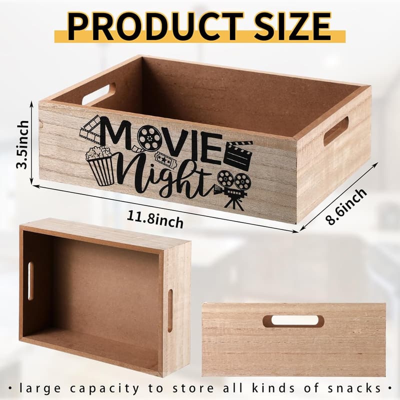 Reusable Wooden Snack Trays for Movie Night Gift Basket