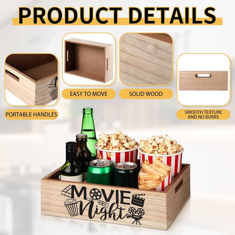 Reusable Wooden Snack Trays for Movie Night Gift Basket