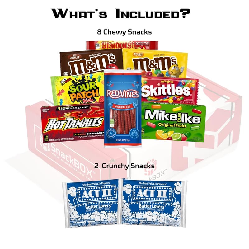 Movie Night Snack Box Care Package - 10 Count Variety Pack