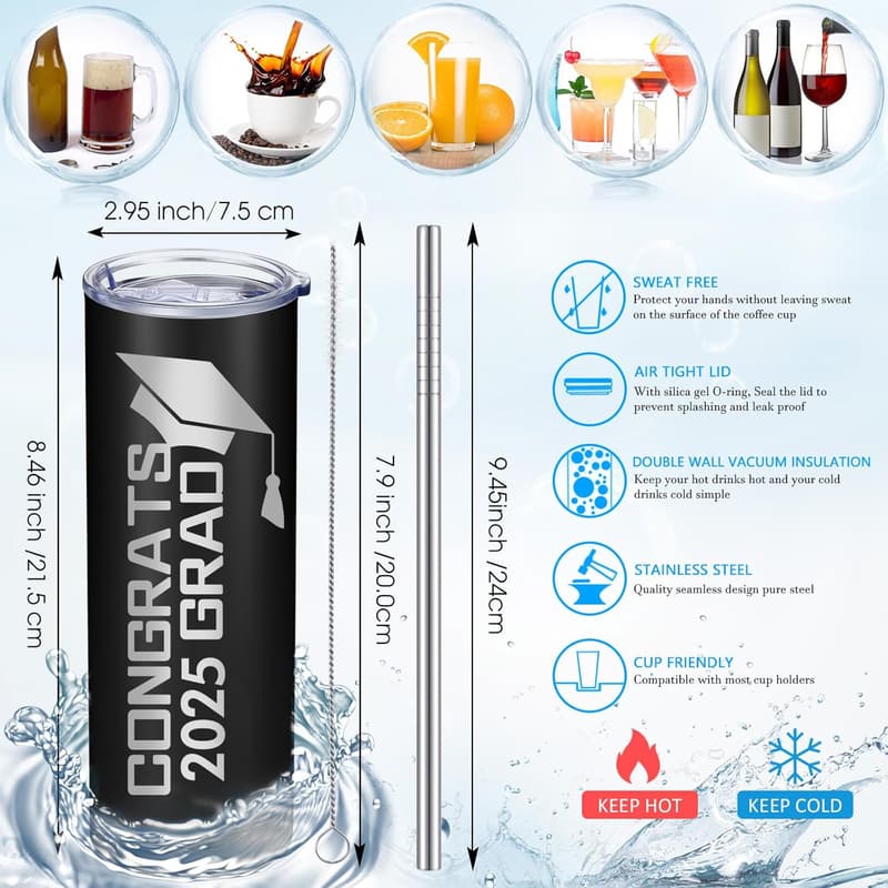 2025 Graduation Gift Set: 20 oz Stainless Steel Tumbler & Socks