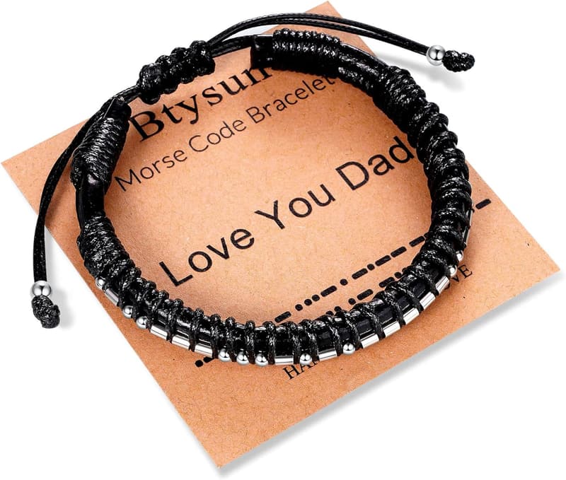 Graduation Gift: Adjustable Leather Morse Code Bracelet for Men