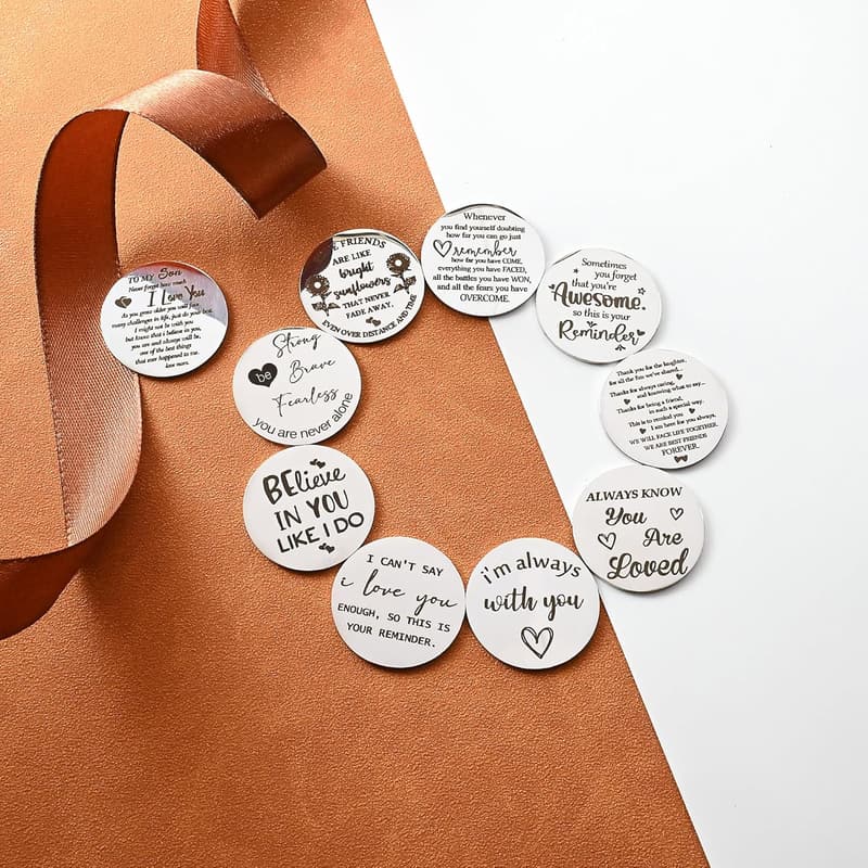 Inspirational Pocket Hug Token with Leather Keychain for Men