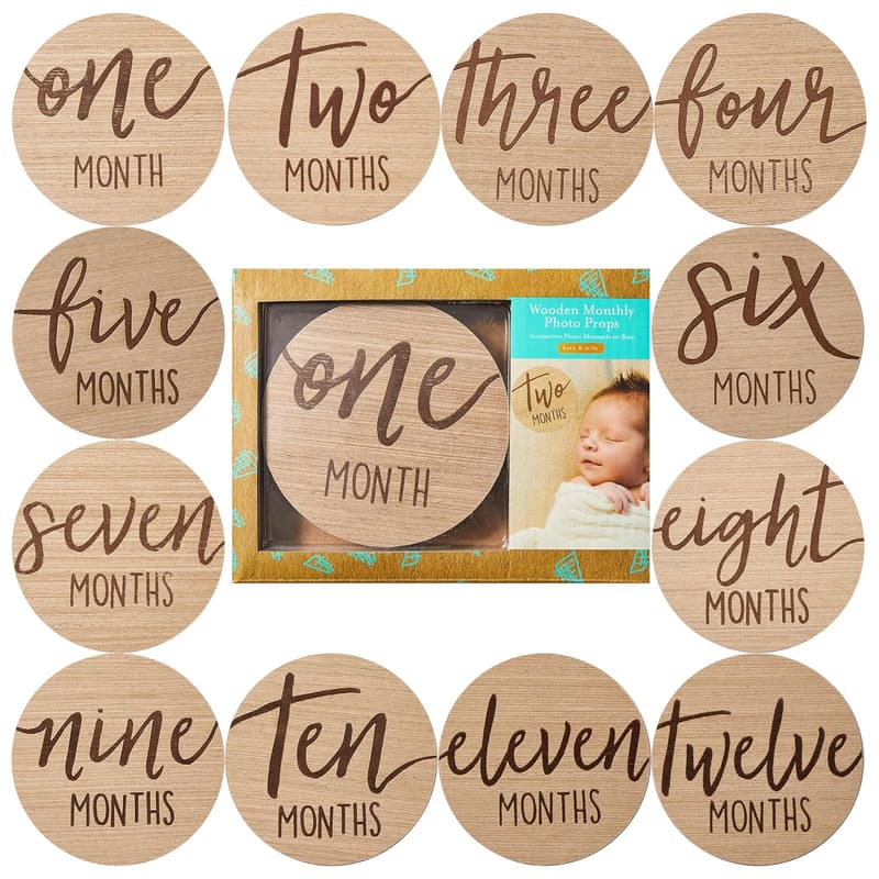 Baby Monthly Milestone Marker Discs - Gender-Neutral Wooden Props