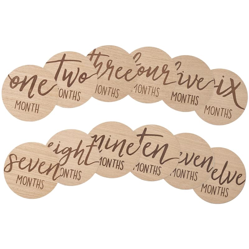 Baby Monthly Milestone Marker Discs - Gender-Neutral Wooden Props