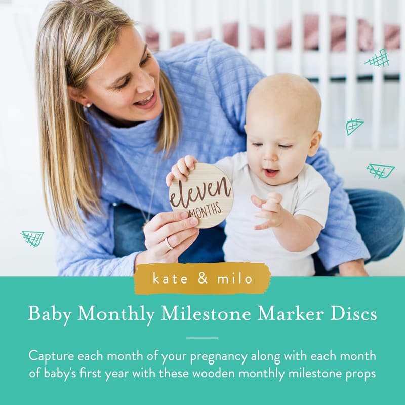 Baby Monthly Milestone Marker Discs - Gender-Neutral Wooden Props