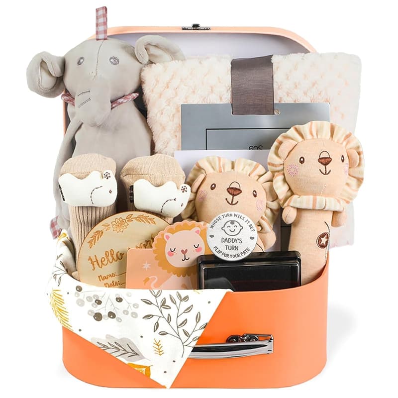 Gender Neutral Baby Gift Set with Blanket, Rattle & Essentials