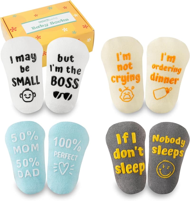 Funny Quote Baby Socks Set (4 Pairs) for Newborns 3-12 Months