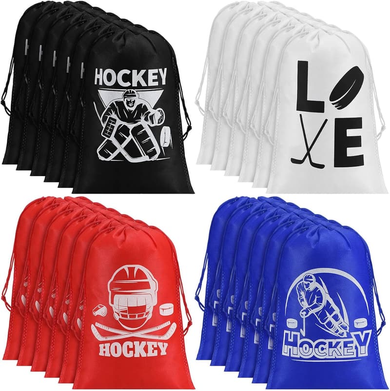 Hockey Party Favor Drawstring Bags - 24 Pack