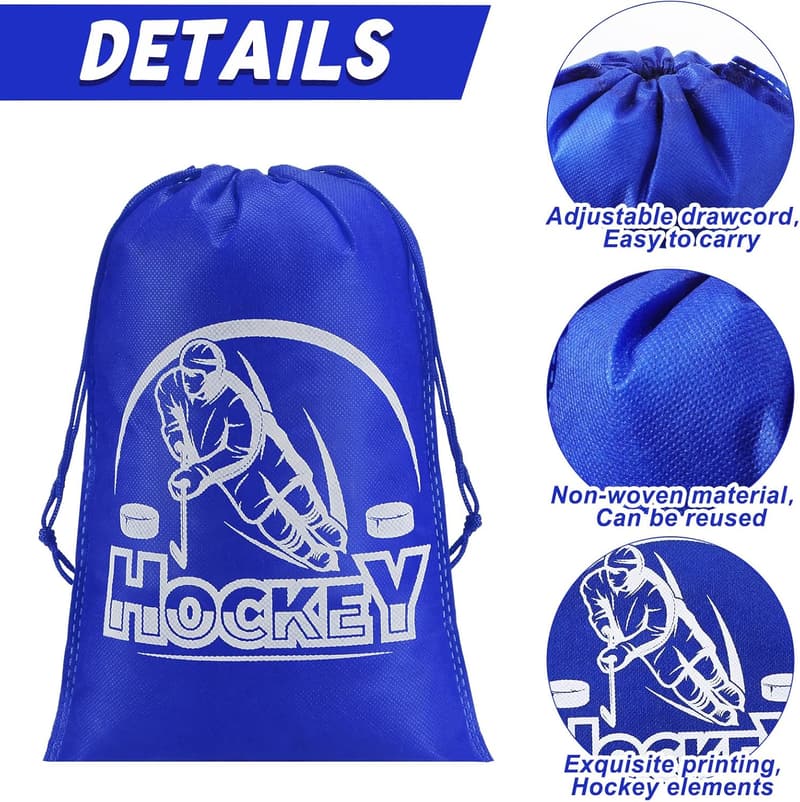 Hockey Party Favor Drawstring Bags - 24 Pack