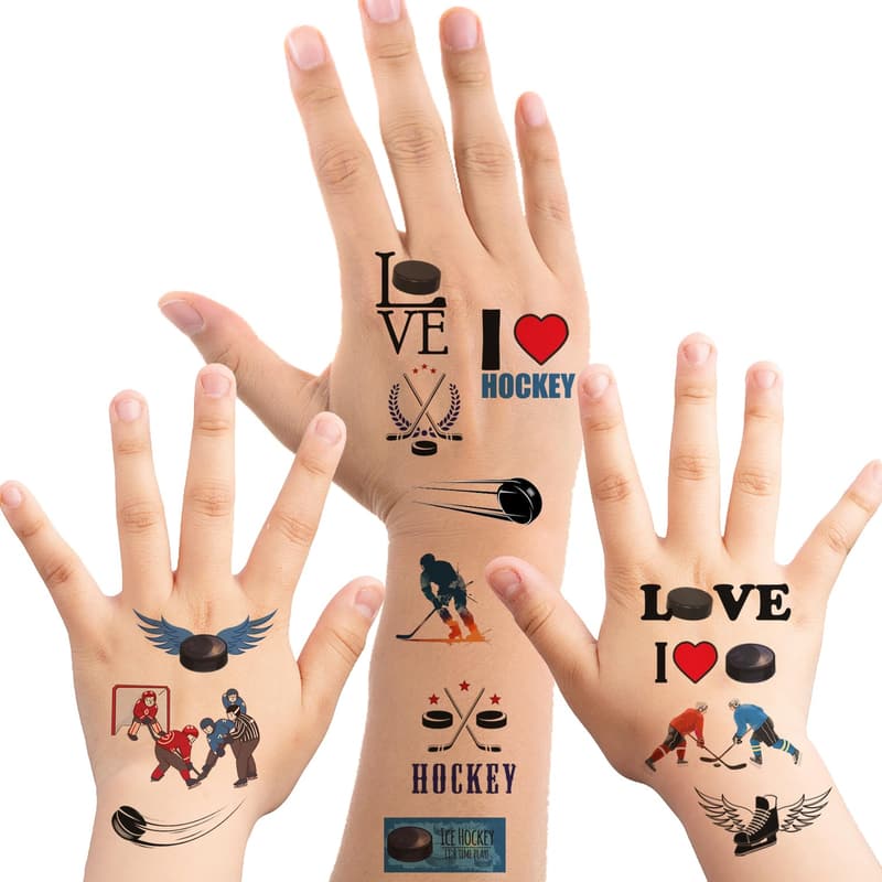 Hockey Party Temporary Tattoos for Kids - 432 Pieces