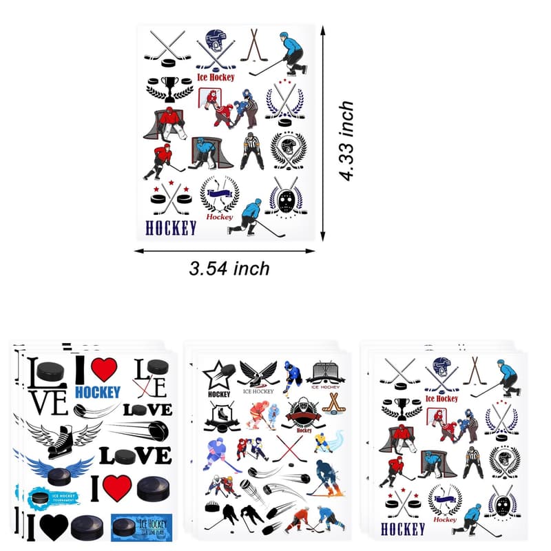 Hockey Party Temporary Tattoos for Kids - 432 Pieces