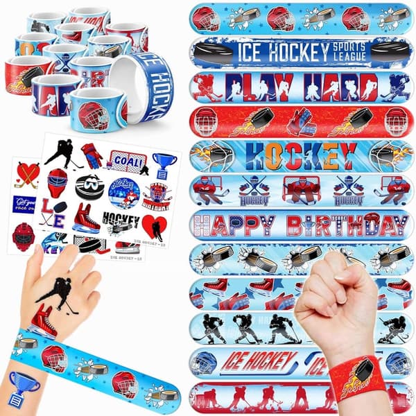 Ice Hockey Party Set: 48 Temporary Tattoos & Slap Bracelets for Kids