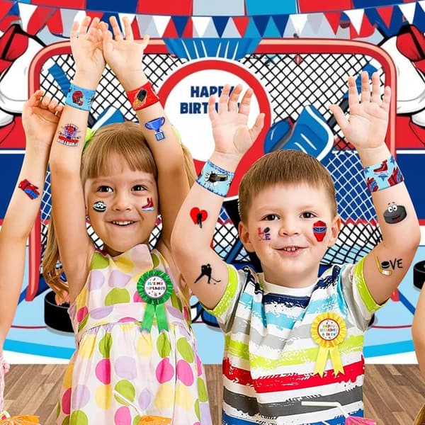 Ice Hockey Party Set: 48 Temporary Tattoos & Slap Bracelets for Kids