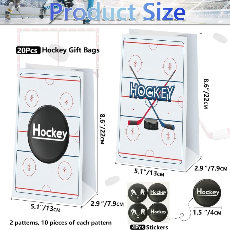 Hockey Party Treat Bags - 20 Pack Goodie Bags for Kids