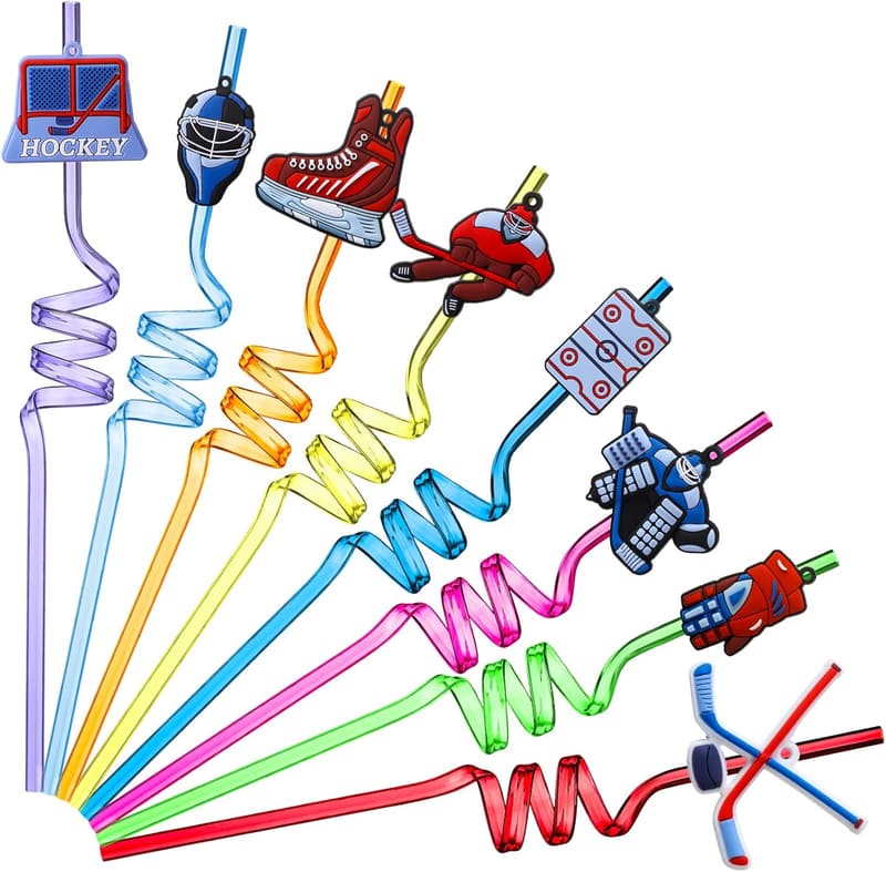 Hockey Game Party Drinking Straws - 24 Pcs Reusable Set