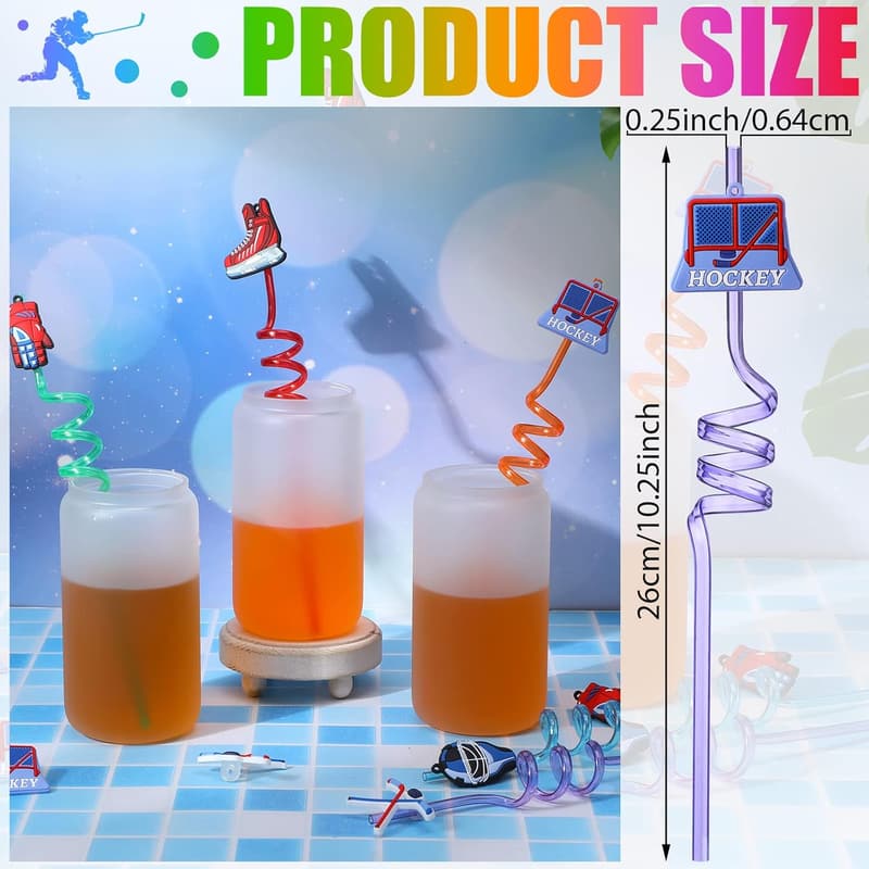 Hockey Game Party Drinking Straws - 24 Pcs Reusable Set