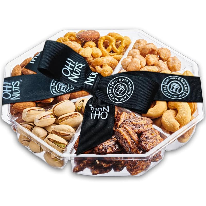 Gourmet Assorted Nuts Gift Basket - 6-Section Octagon Tray