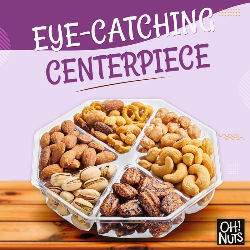 Gourmet Assorted Nuts Gift Basket - 6-Section Octagon Tray