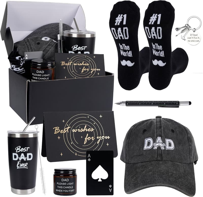 Father's Day Gift Set for Dad - Tumbler, Socks, Cap & Keychain