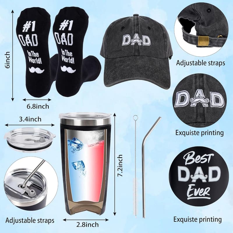 Father's Day Gift Set for Dad - Tumbler, Socks, Cap & Keychain