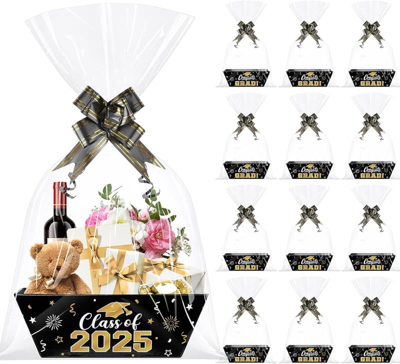 Graduation Party Favor Gift Basket Set - Black & Gold Decorations