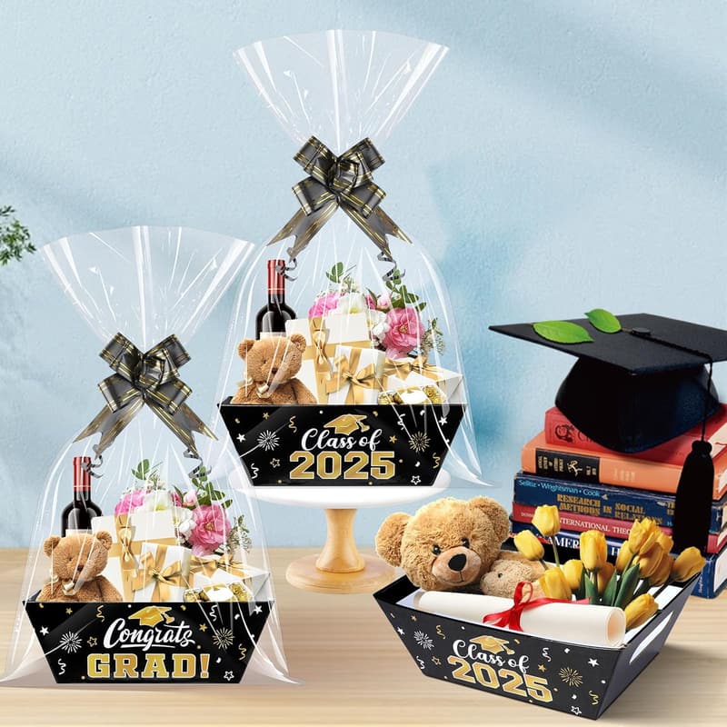 Graduation Party Favor Gift Basket Set - Black & Gold Decorations