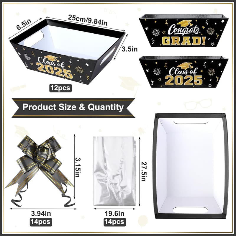 Graduation Party Favor Gift Basket Set - Black & Gold Decorations