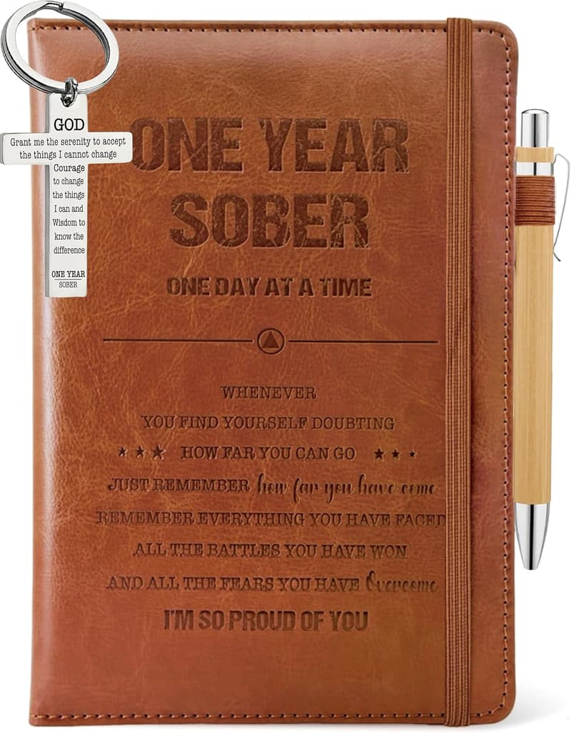 One Year Sober Journal & Keychain Gift Set for Recovery